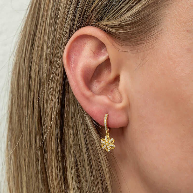 Silver Dangle Gold Flower Women's Earrings