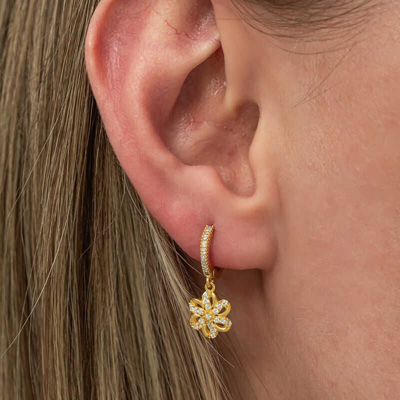 Silver Dangle Gold Flower Women's Earrings