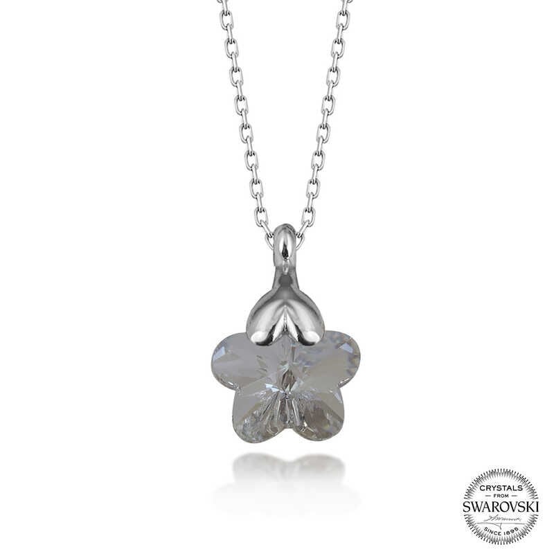 Collar de plata con margaritas y cristales de Swarovski para mujer