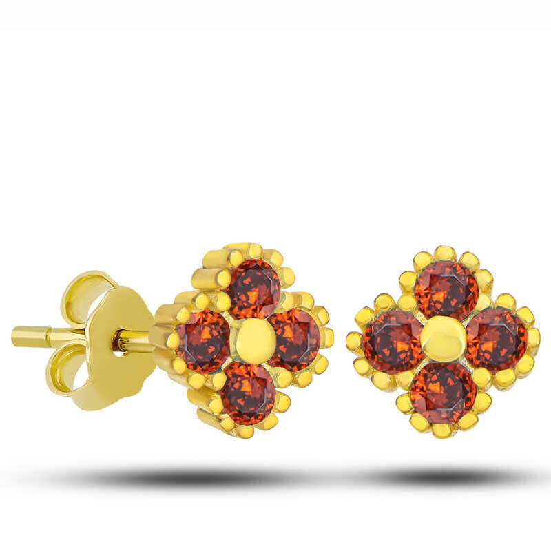 Silver Gold Clover Studded Red Stone Children's Earrings