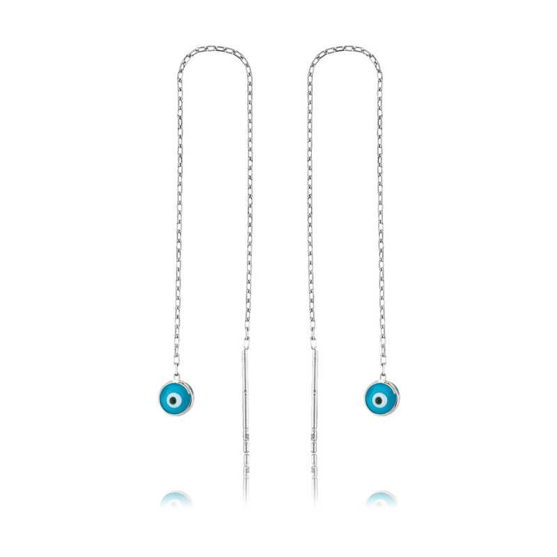Silver Evil Eye Chain Earring