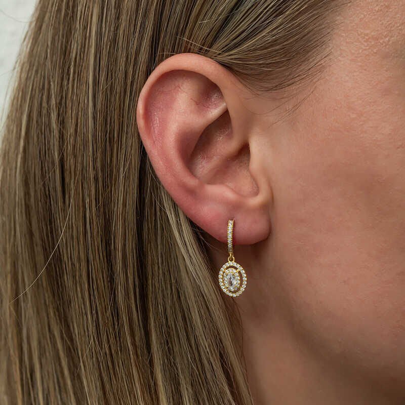 Silver Gold Oval Stone Dangle Earrings