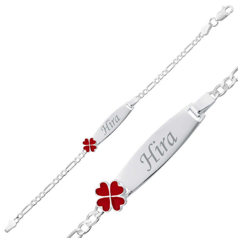 Silver Red Clover Plate Children's Bracelet