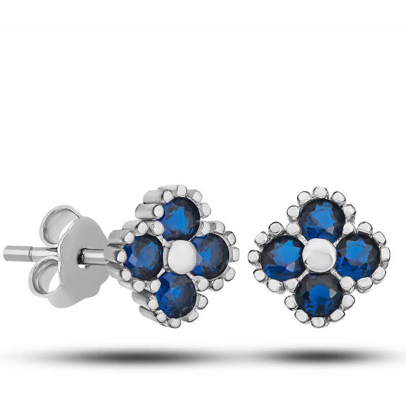 Silver Clover Studded Blue Stone Children's Earrings