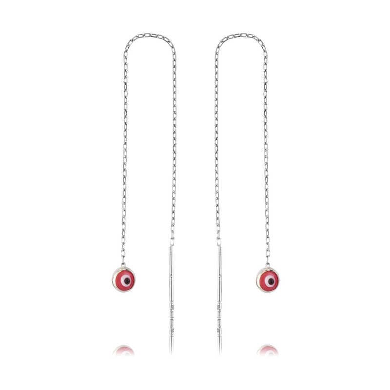 Silver Chain Pink Evil Eye Earring