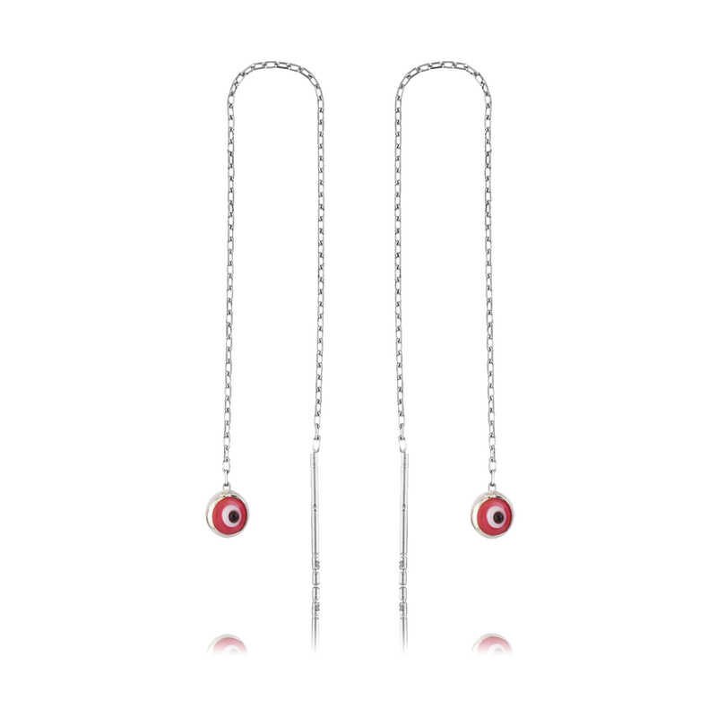 Silver Chain Pink Evil Eye Earring
