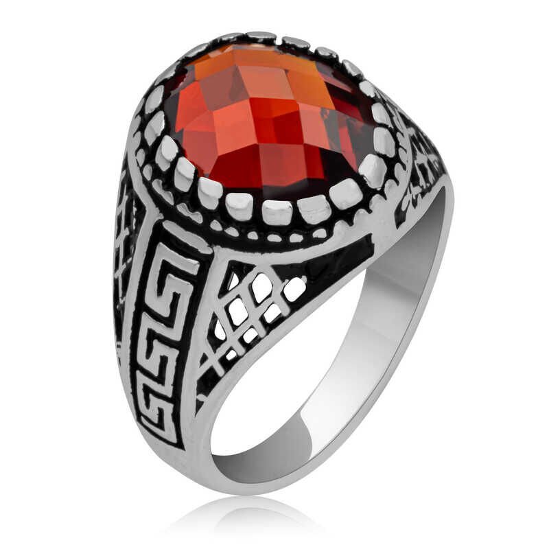 Silver Red Zircon Stone Children's Men's Ring
