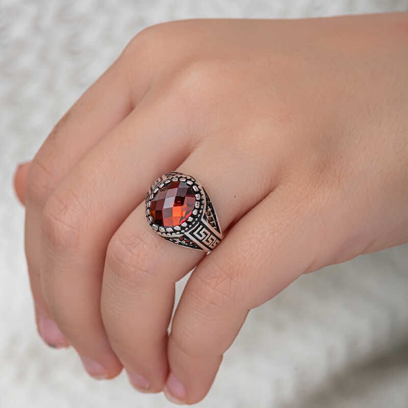 Silver Red Zircon Stone Children's Men's Ring