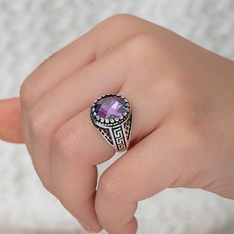 Silver Lilac Zircon Stone Children's Men's Ring