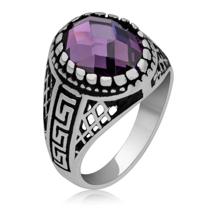 Silver Lilac Zircon Stone Children's Men's Ring