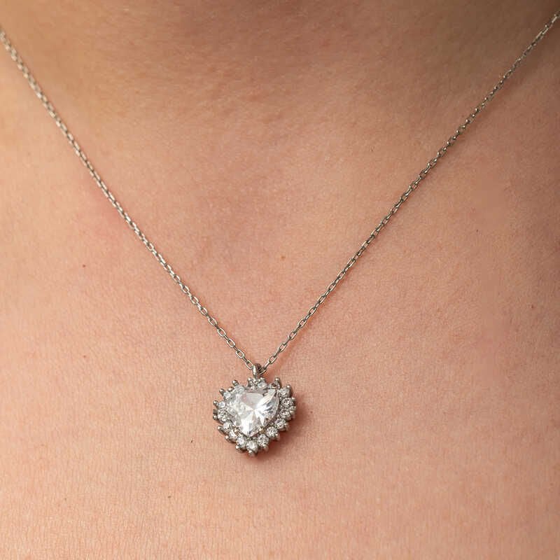 Silver Zircon Stone Heart Women's Necklace