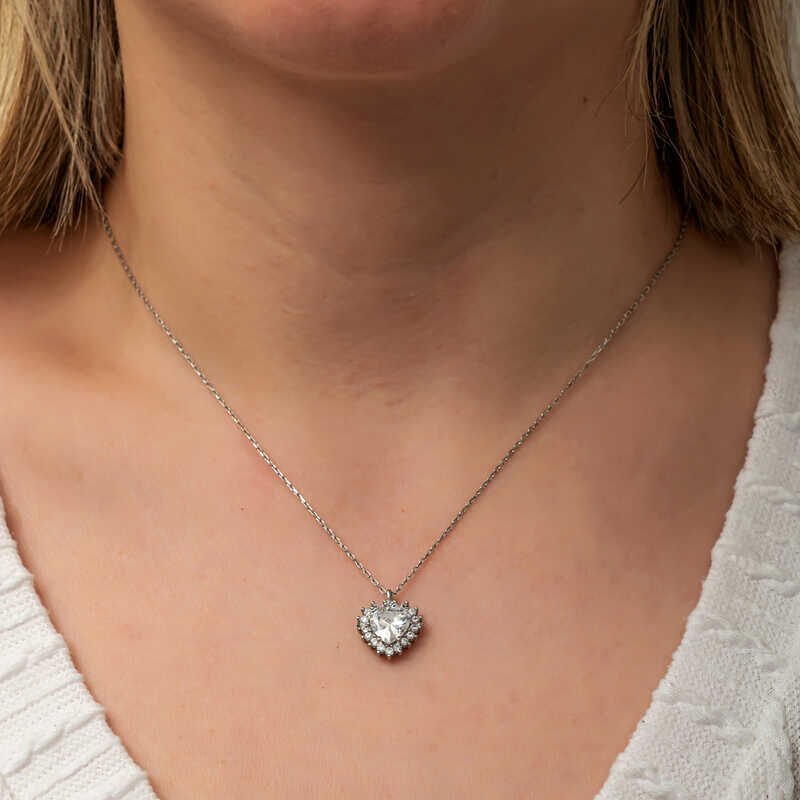 Silver Zircon Stone Heart Women's Necklace