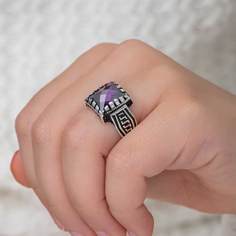 Silver Lilac Zircon Stone Children's Men's Ring