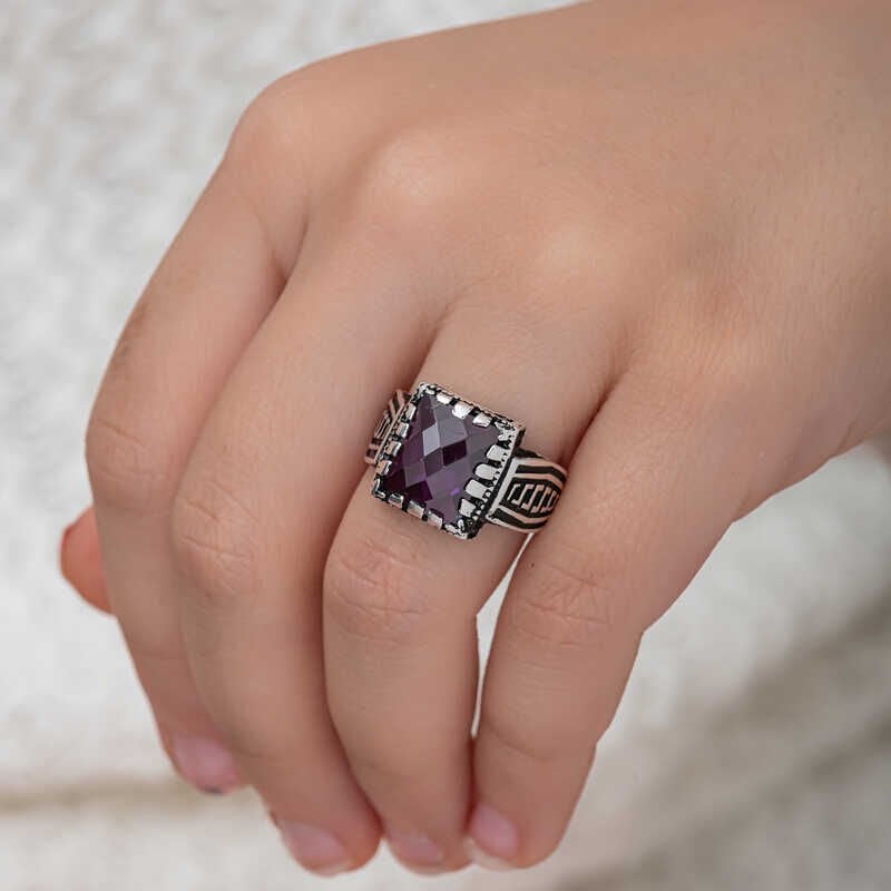 Silver Lilac Zircon Stone Children's Men's Ring