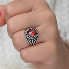 Silver Red Zircon Stone Children's Men's Ring