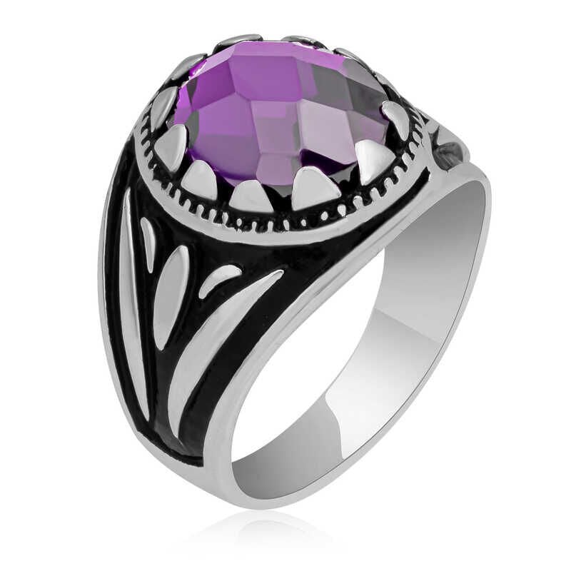 Anillo infantil de plata con circonita lila para hombre