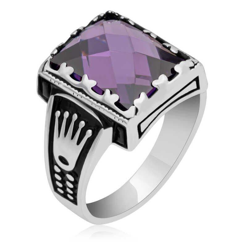 Anillo infantil de plata con circonita lila para hombre