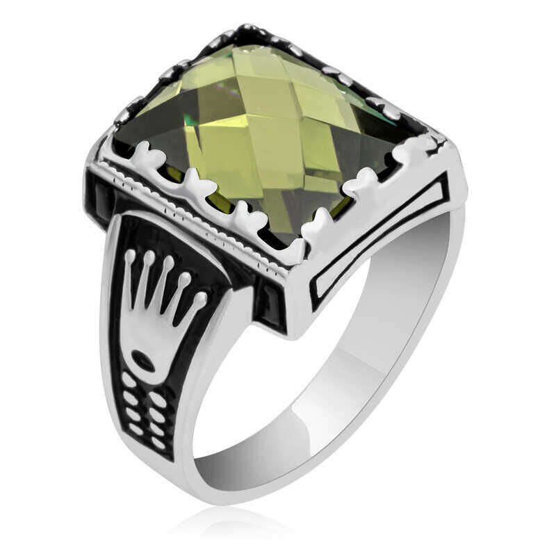 Silver Olive Green Zircon Stone Children's Men's Ring