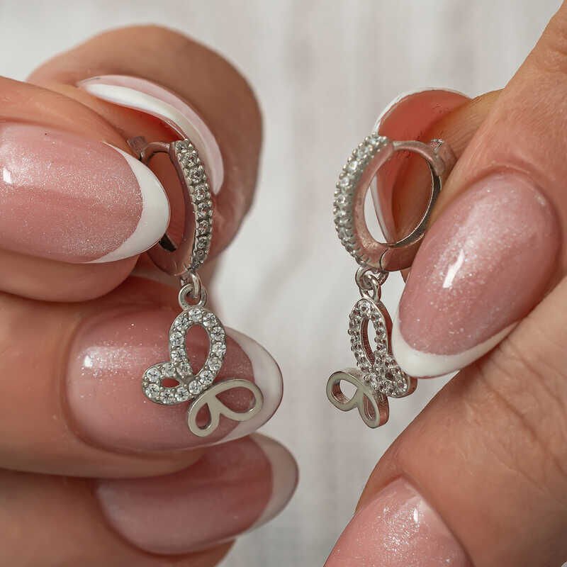 Silver Dangling Butterfly Women's Earrings