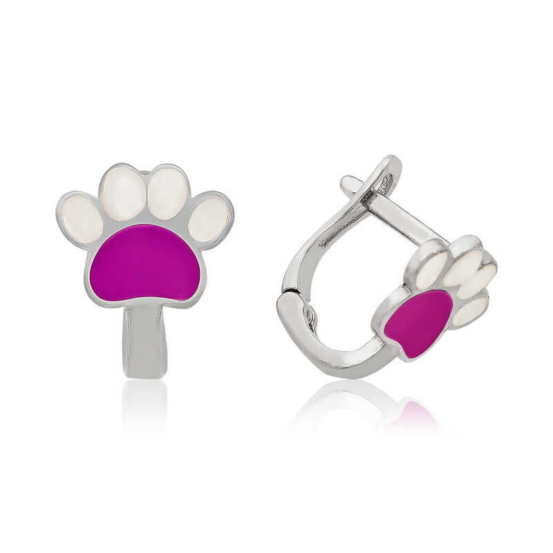 Silver Purple Paw Child Earring