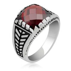 Silver Red Zircon Stone Children's Men's Ring