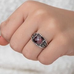Silver Red Zircon Stone Children's Men's Ring