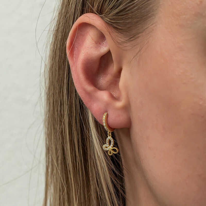 Silver Dangle Gold Butterfly Women's Earrings