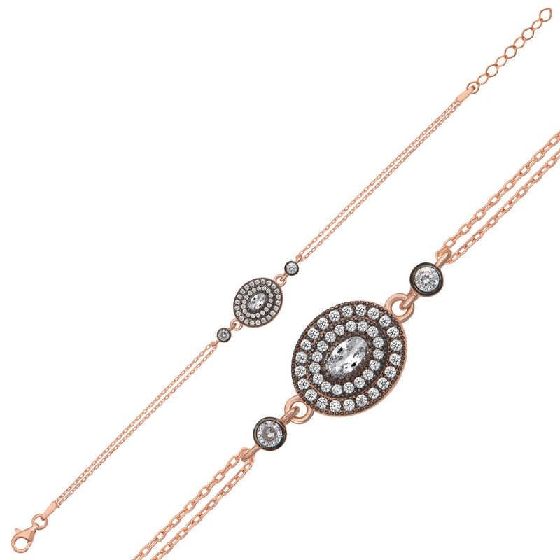 Silver Rose Oval Diamond Mount Women's Bracelet