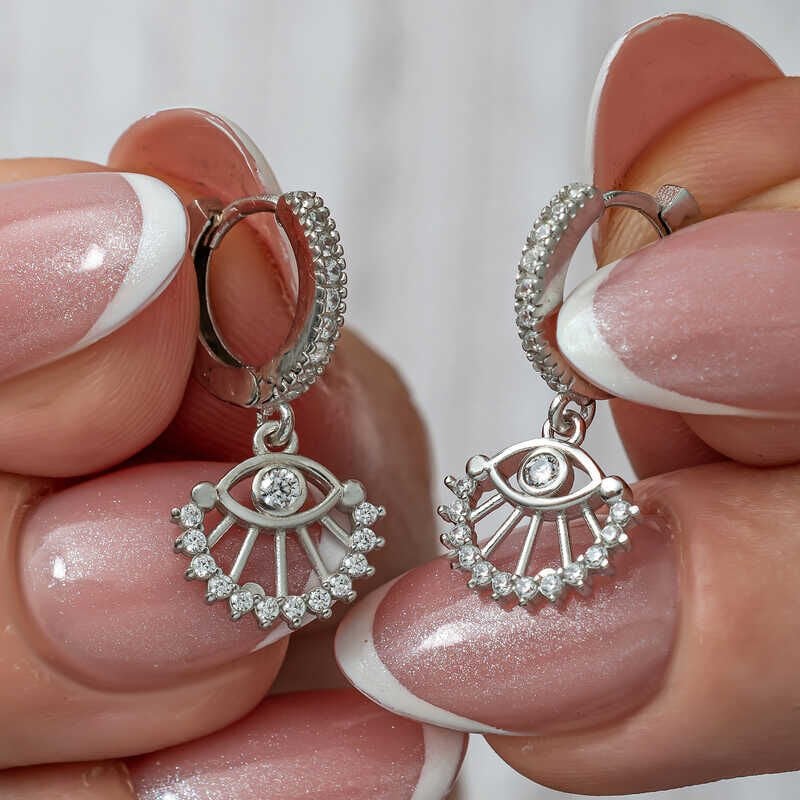 Pendientes de plata con forma de ojo colgante para mujer