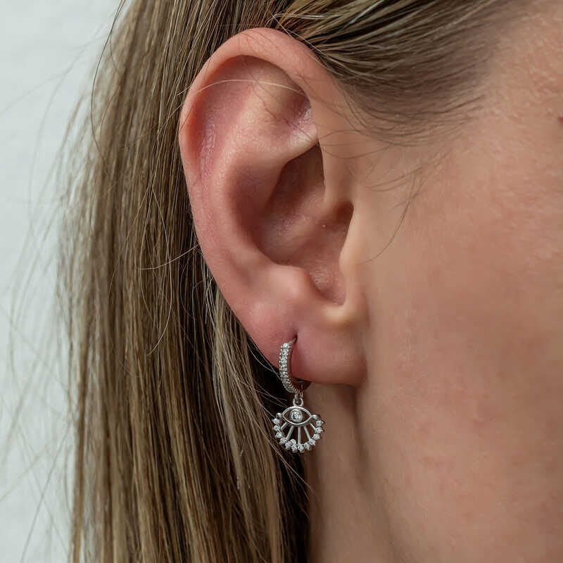 Pendientes de plata con forma de ojo colgante para mujer