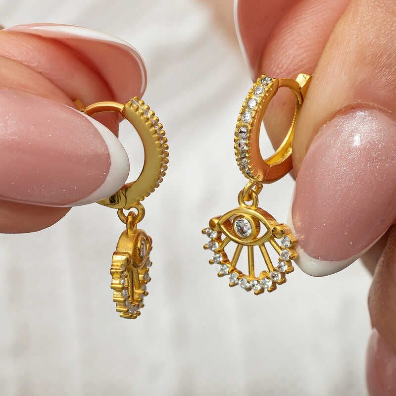 Silver Dangle Gold Eye Women's Earrings