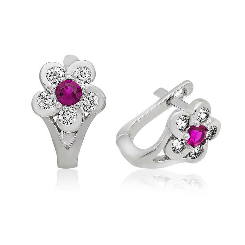 Silver Pink Flower Kids Earrings