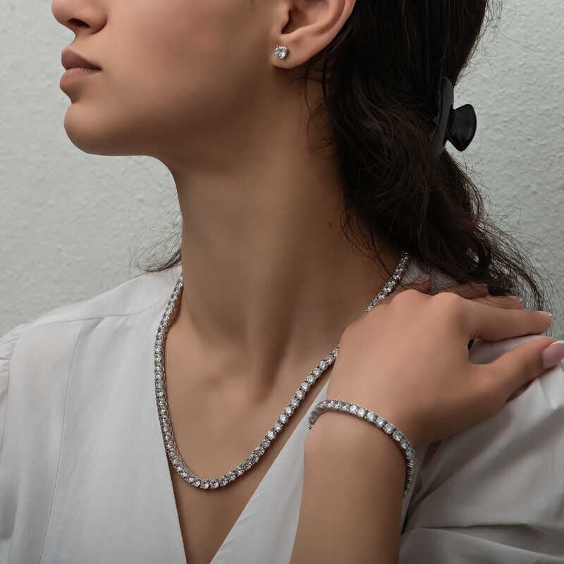 Conjunto de plata de ley 3 mm con piedra blanca Waterway para mujer