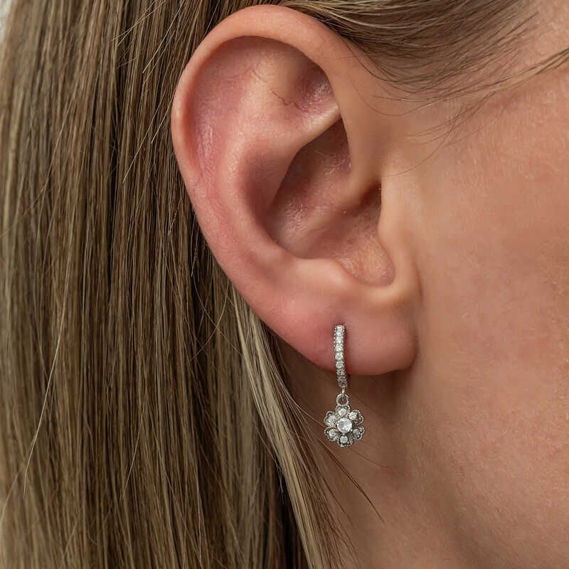 Silver Dangle Minimal Flower Women's Earrings