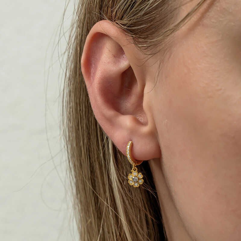 Silver Dangle Gold Minimal Flower Women's Earrings