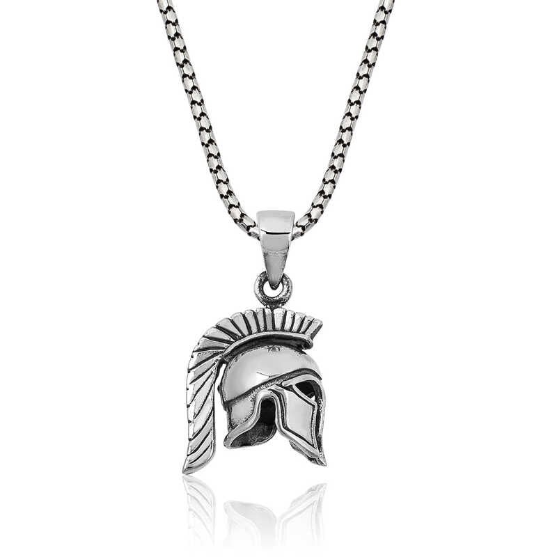 Silver Knight Helmet Necklace