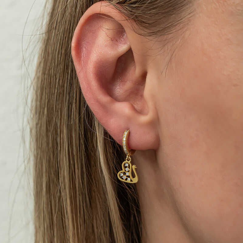 Silver Dangle Gold Swan Women's Earrings