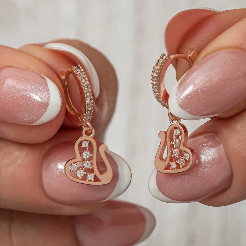 Silver Dangle Rose Swan Women's Earrings
