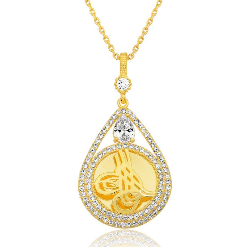 Silver Gold Plated Drop Tughra Women's Necklace