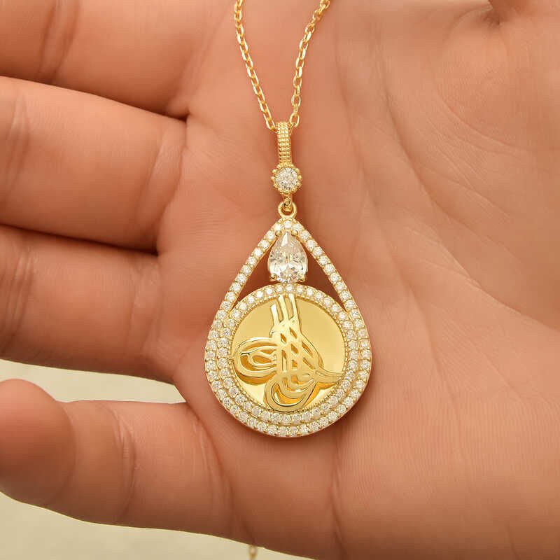 Silver Gold Plated Drop Tughra Women's Necklace