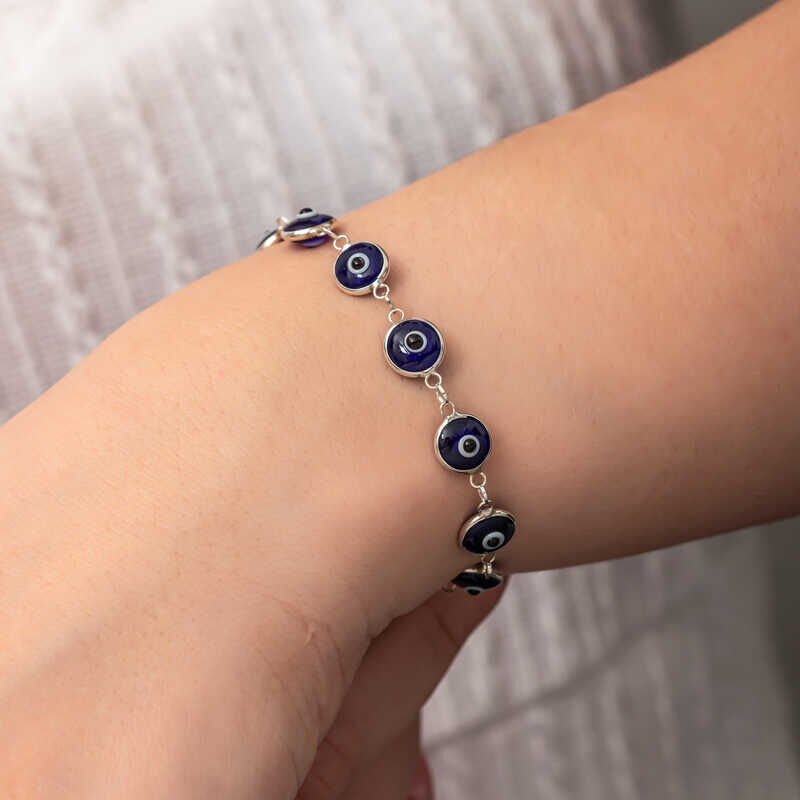 Silver Round Evil Eye Women's Bracelet