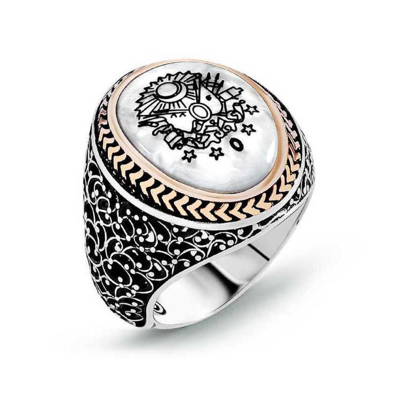 Silver Ottoman State Coat of Arms Mother of Pearl Men's Ring
