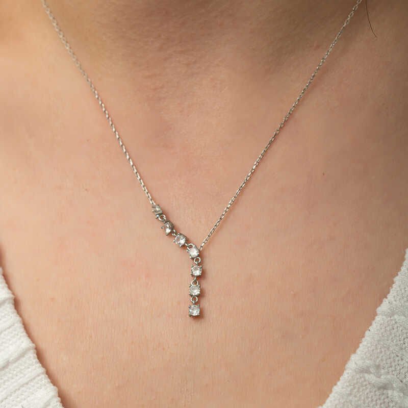 Silver Zircon Row Stone Women's Necklace