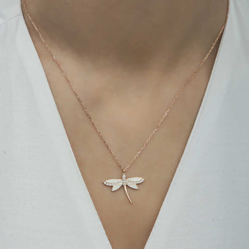 Silver Rose Dragonfly Women's Necklace