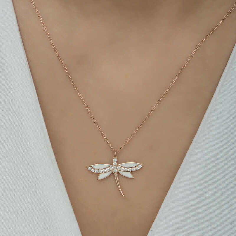 Silver Rose Dragonfly Women's Necklace