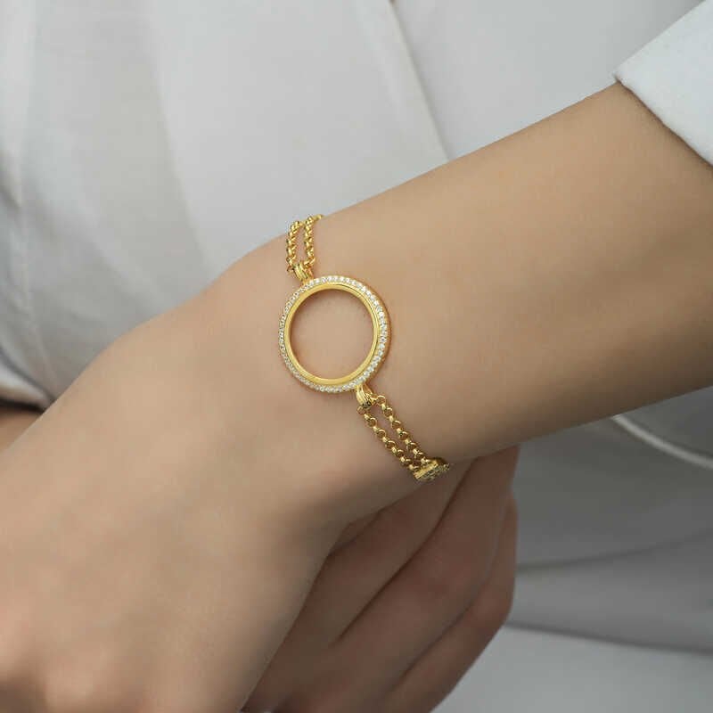 Gold Plated Women's Bracelet with Silver Quarter Attachment
