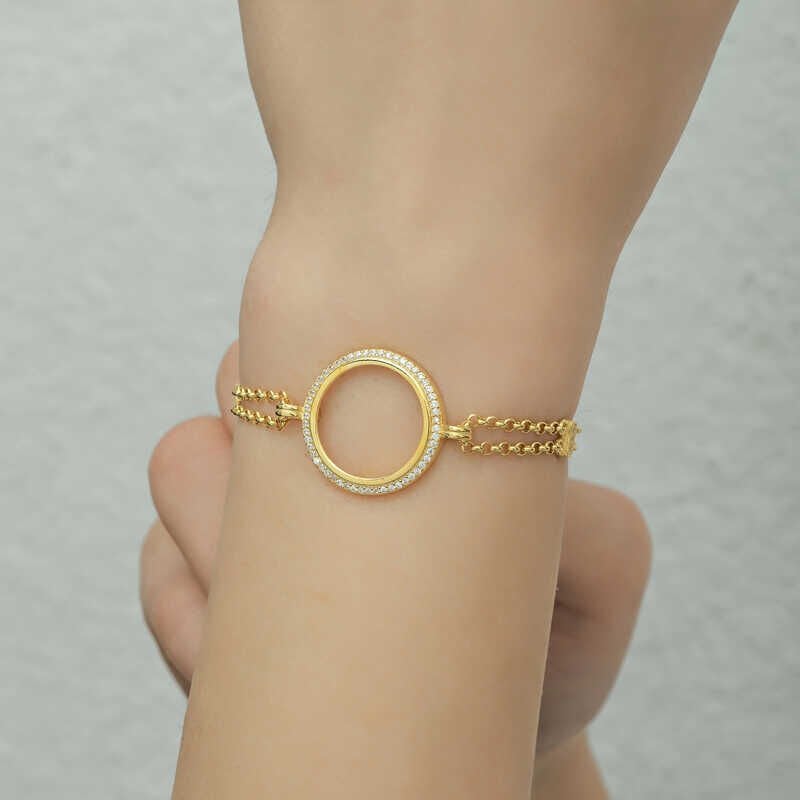 Gold Plated Women's Bracelet with Silver Quarter Attachment