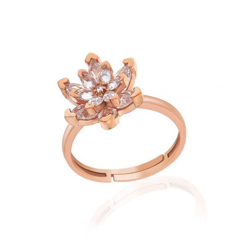Silver Rose White Stone Lotus Flower Women's Ring