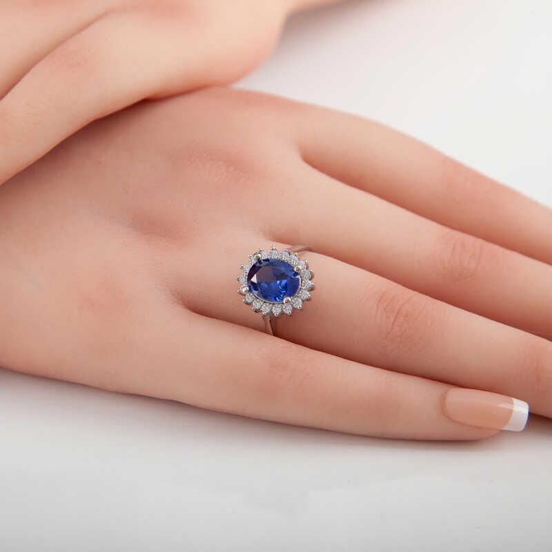 Silver Blue Stone Oval Women's Ring