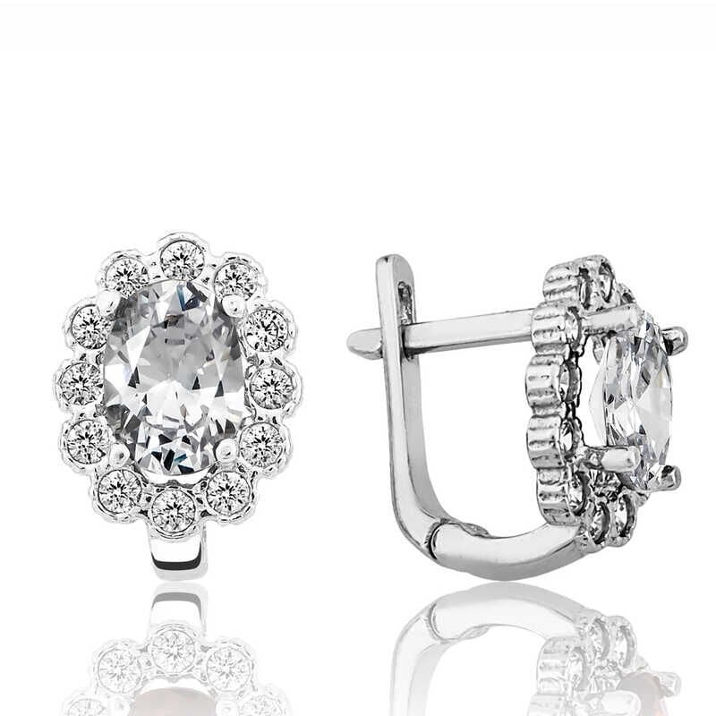 Silver White Flower Patterned J Women's Earrings